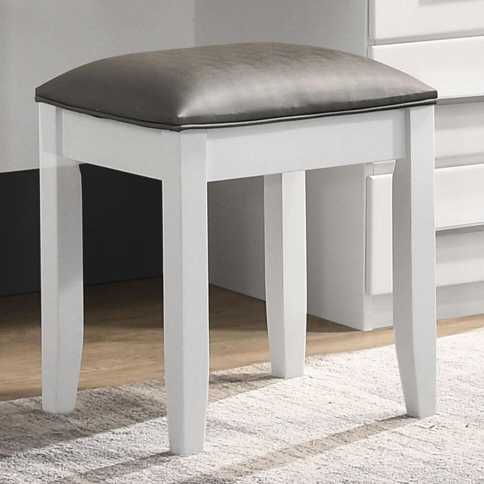 Felicity Upholstered Vanity Stool Metallic and Glossy White - Coaster model 203507STL