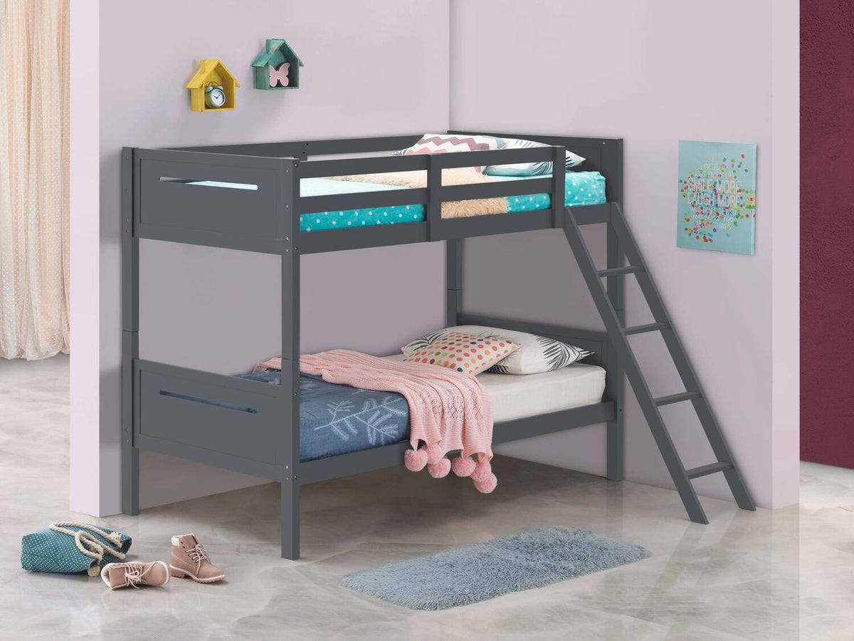 Littleton Wood Twin Over Twin Bunk Bed Grey - Coaster model 405051GRY