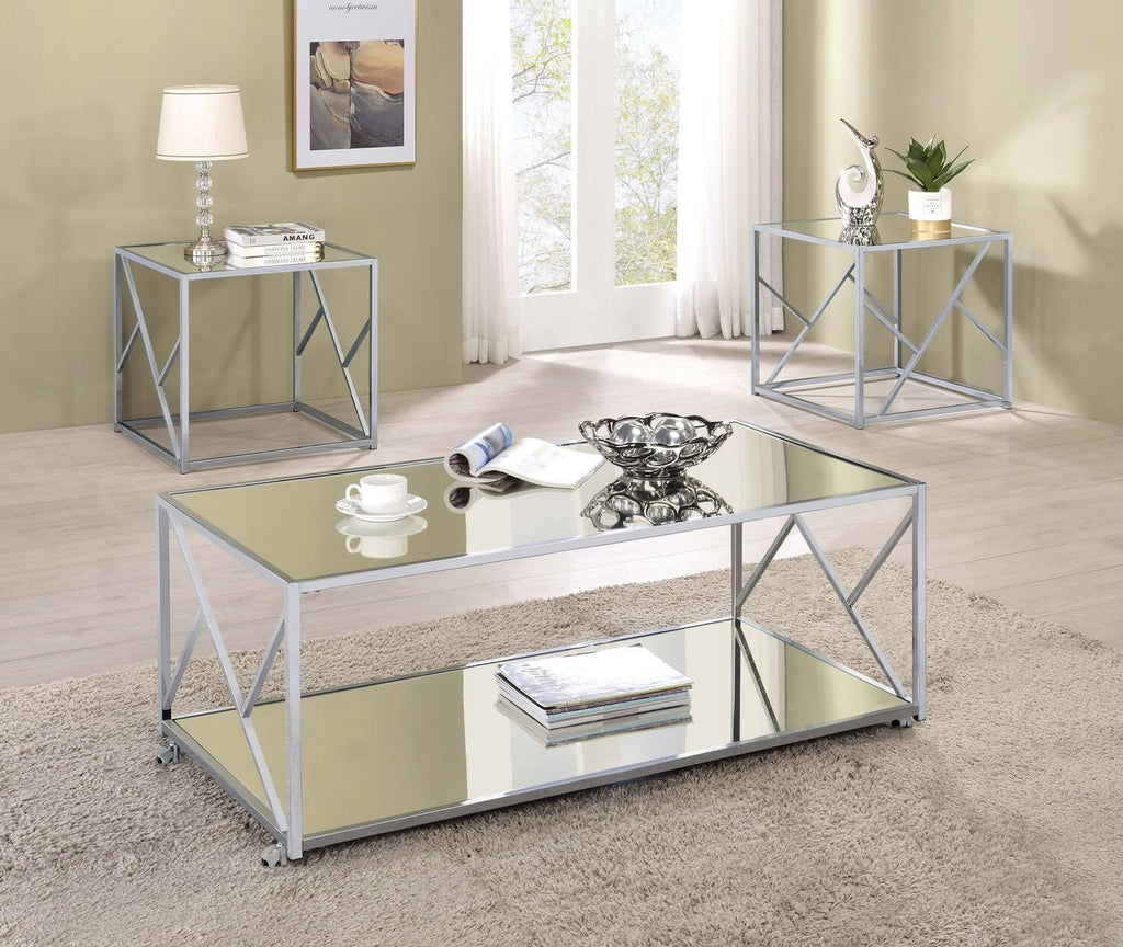 Provins 3-piece Coffee and End Table Set Mirror and Chrome - Coaster model 720794