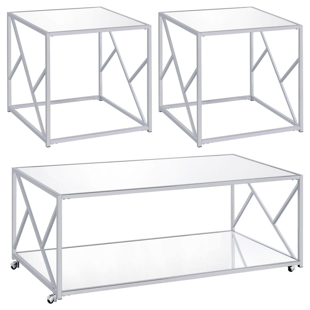 Provins 3-piece Coffee and End Table Set Mirror and Chrome - Coaster model 720794