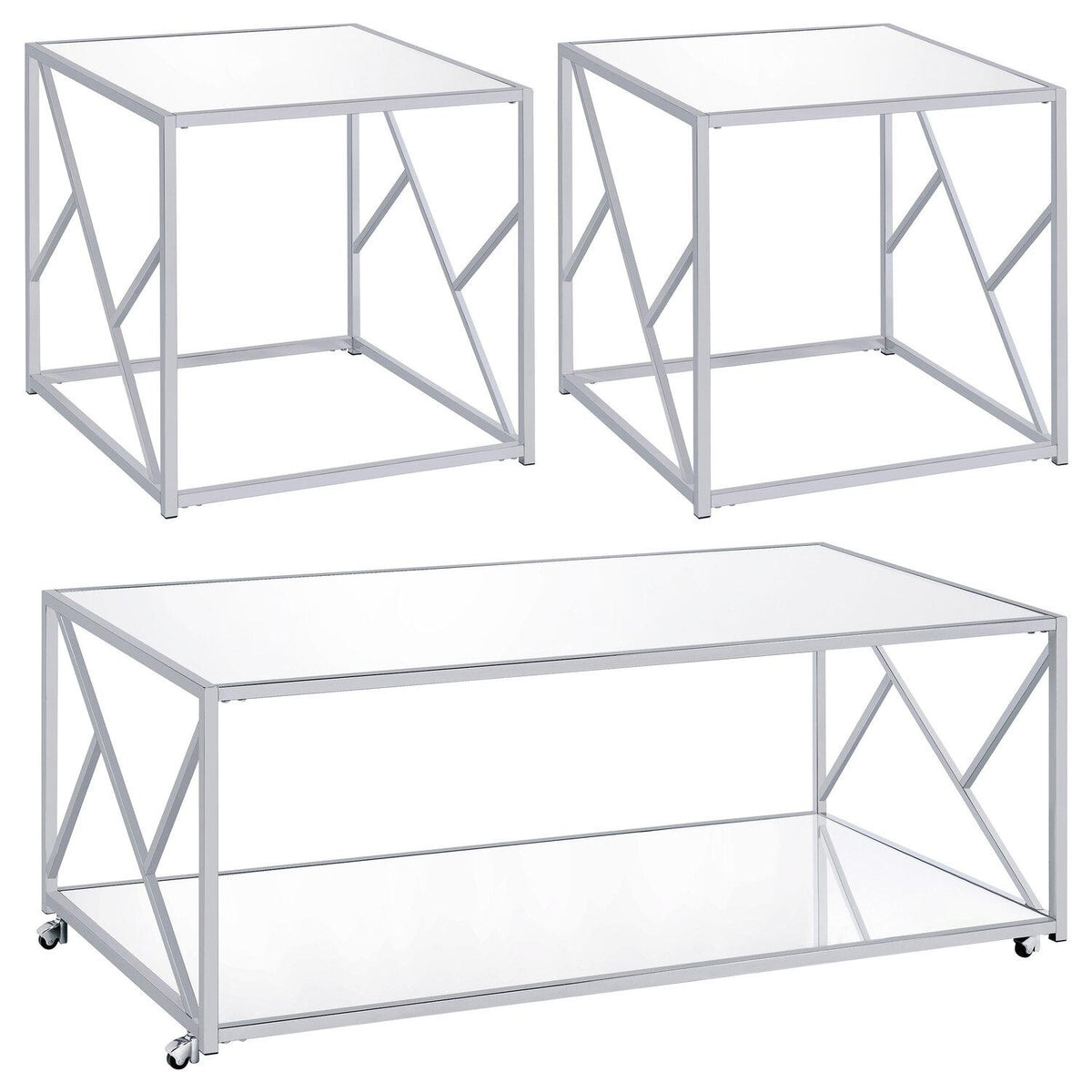 Provins 3-piece Coffee and End Table Set Mirror and Chrome - Coaster model 720794