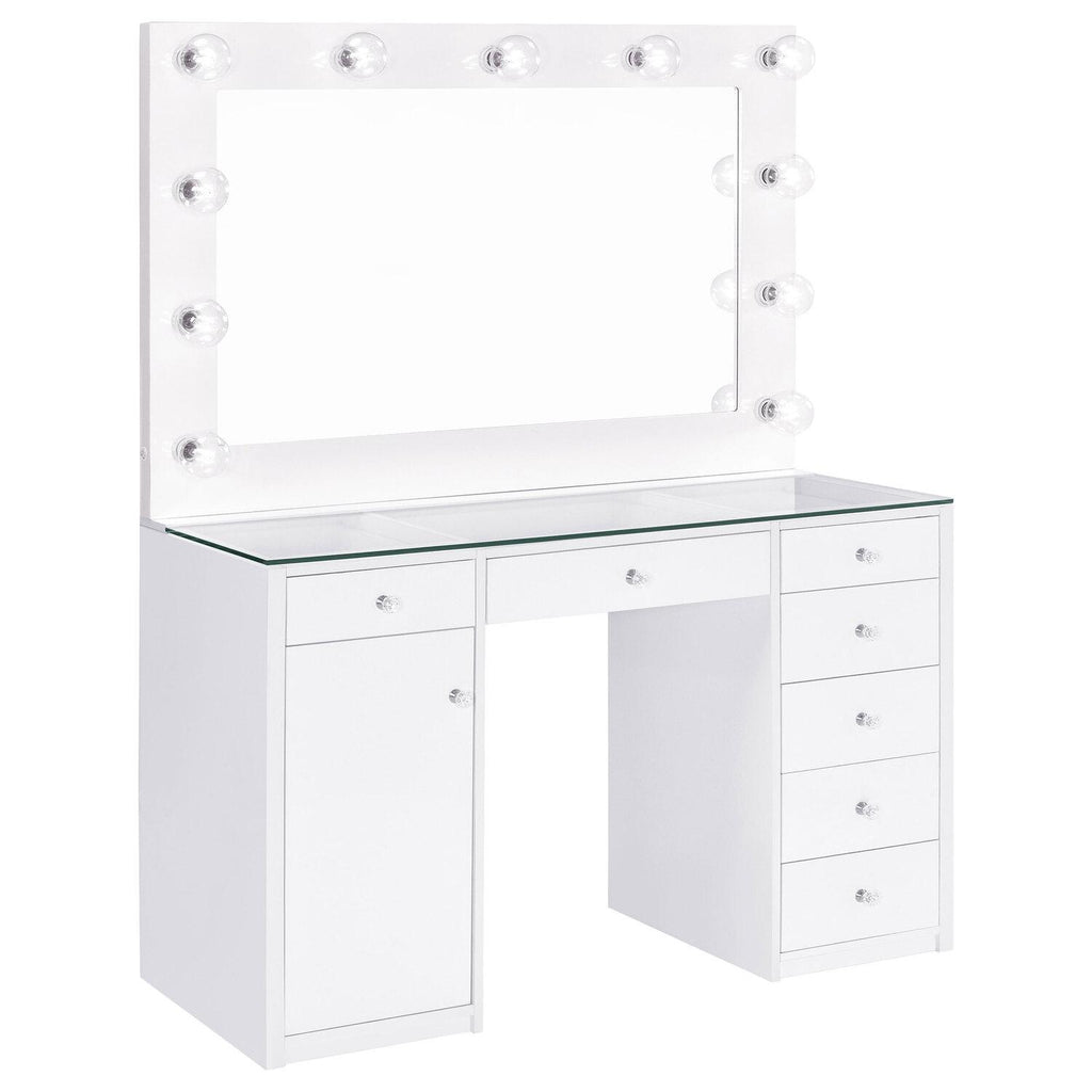 Acena 7-drawer Vanity Set With Lighting White High Gloss - Coaster model 931143