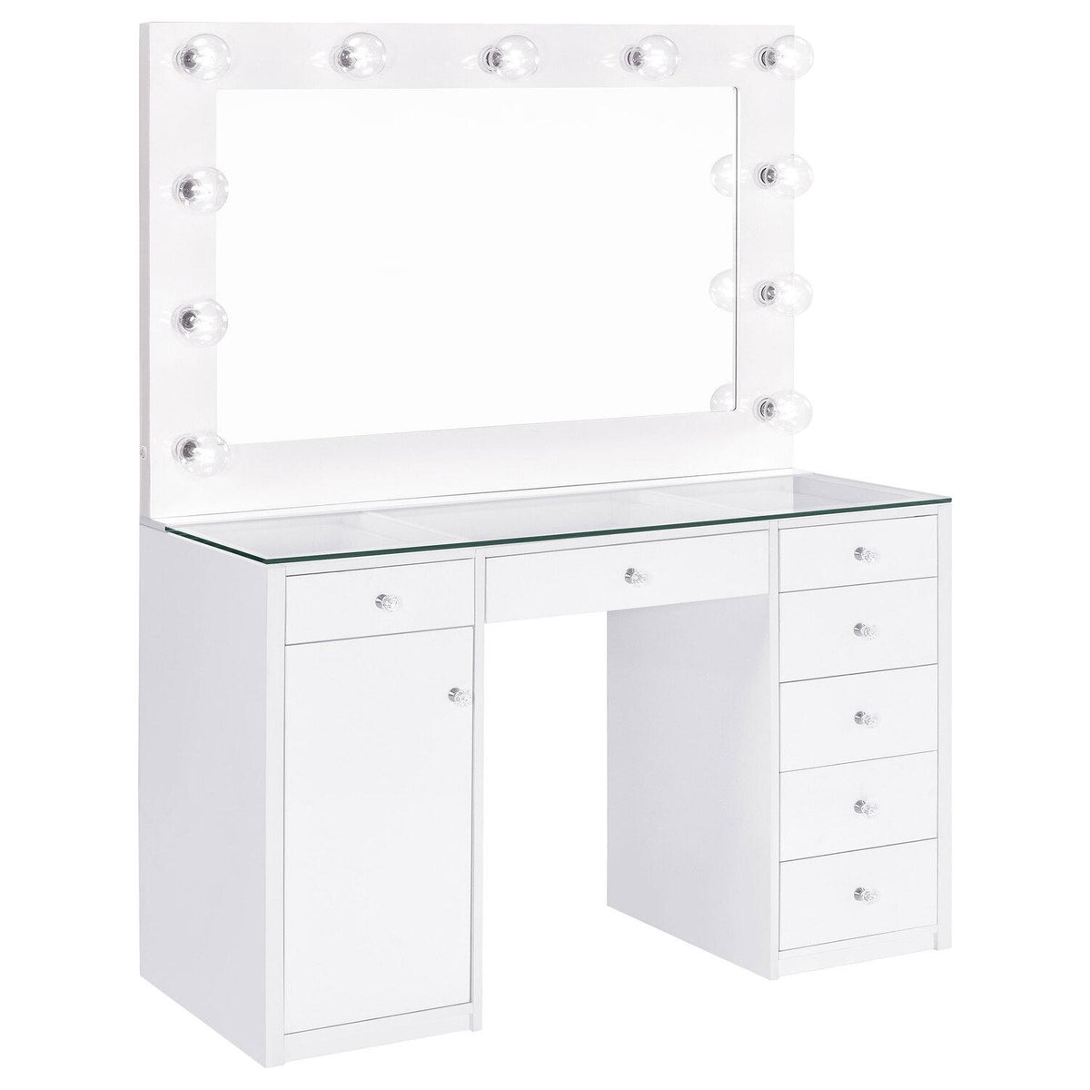 Acena 7-drawer Vanity Set With Lighting White High Gloss - Coaster model 931143