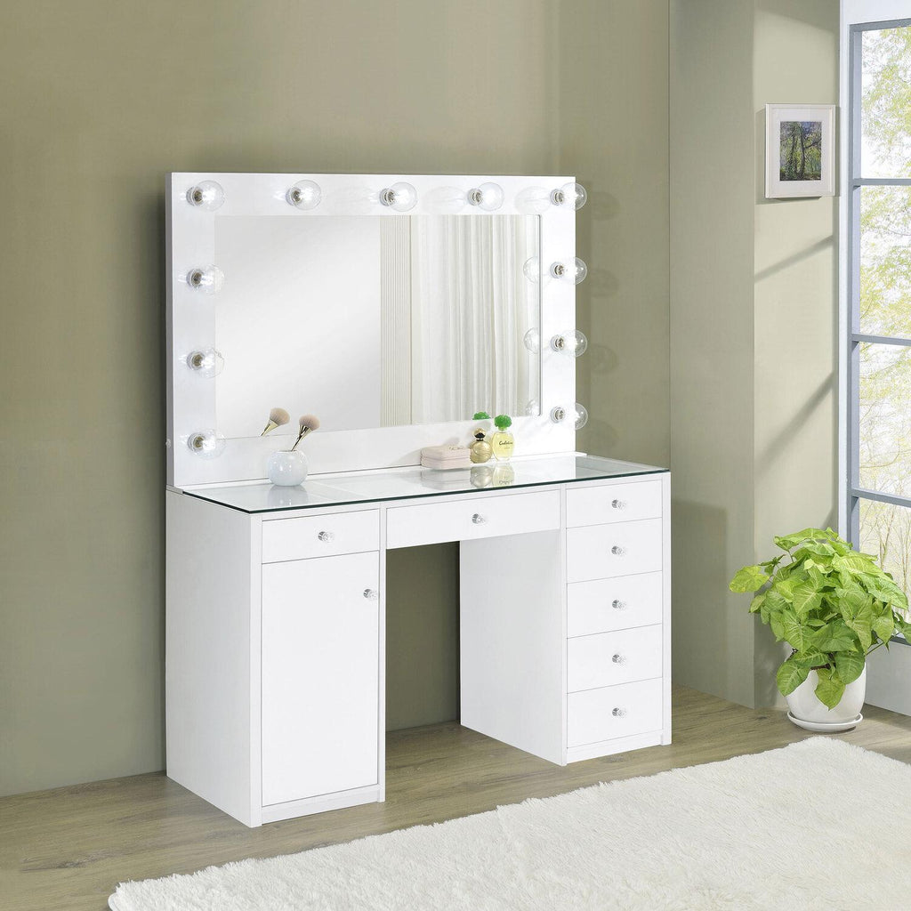 Acena 7-drawer Vanity Set With Lighting White High Gloss - Coaster model 931143