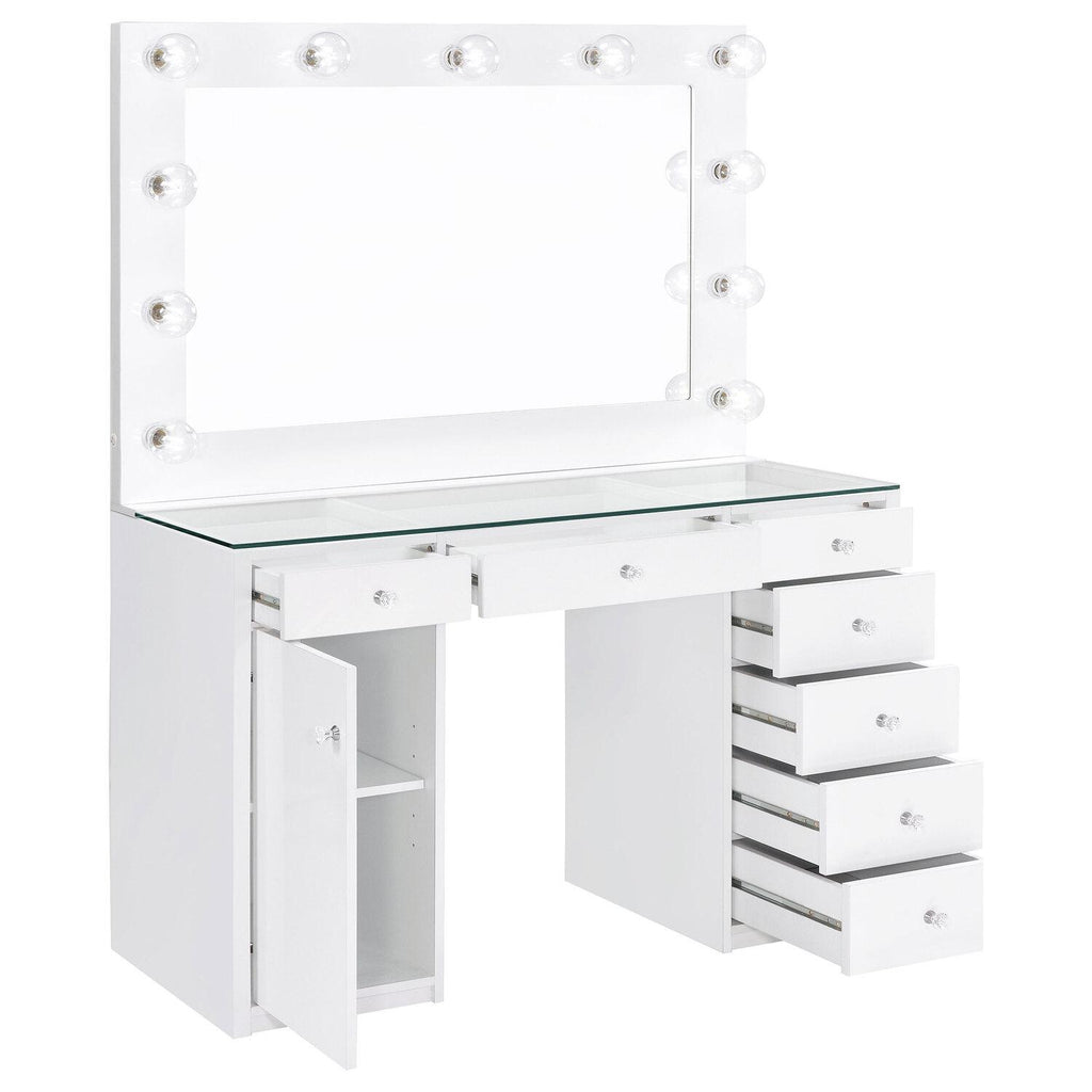 Acena 7-drawer Vanity Set With Lighting White High Gloss - Coaster model 931143