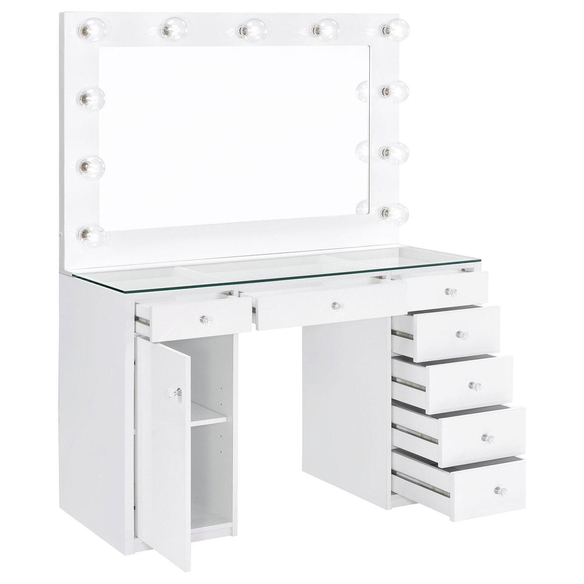 Acena 7-drawer Vanity Set With Lighting White High Gloss - Coaster model 931143