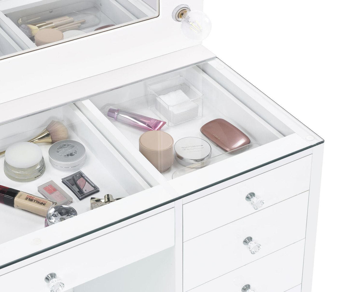 Acena 7-drawer Vanity Set With Lighting White High Gloss - Coaster model 931143