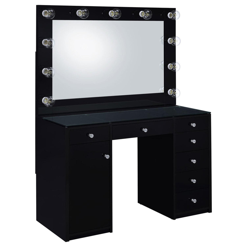 Acena 7-drawer Vanity Set With Lighting Black High Gloss - Coaster model 931144