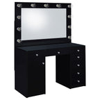 Acena 7-drawer Vanity Set With Lighting Black High Gloss - Coaster model 931144