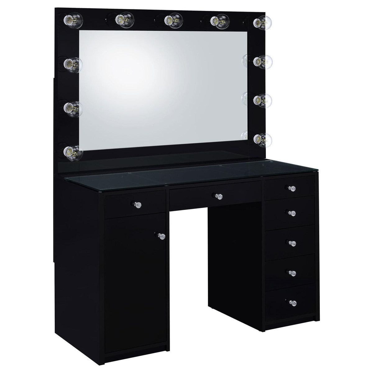 Acena 7-drawer Vanity Set With Lighting Black High Gloss - Coaster model 931144