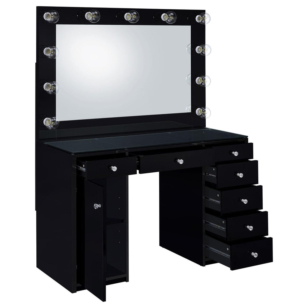 Acena 7-drawer Vanity Set With Lighting Black High Gloss - Coaster model 931144