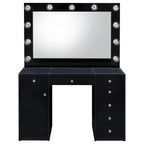 Acena 7-drawer Vanity Set With Lighting Black High Gloss - Coaster model 931144