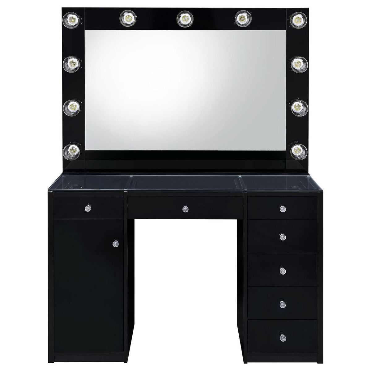 Acena 7-drawer Vanity Set With Lighting Black High Gloss - Coaster model 931144