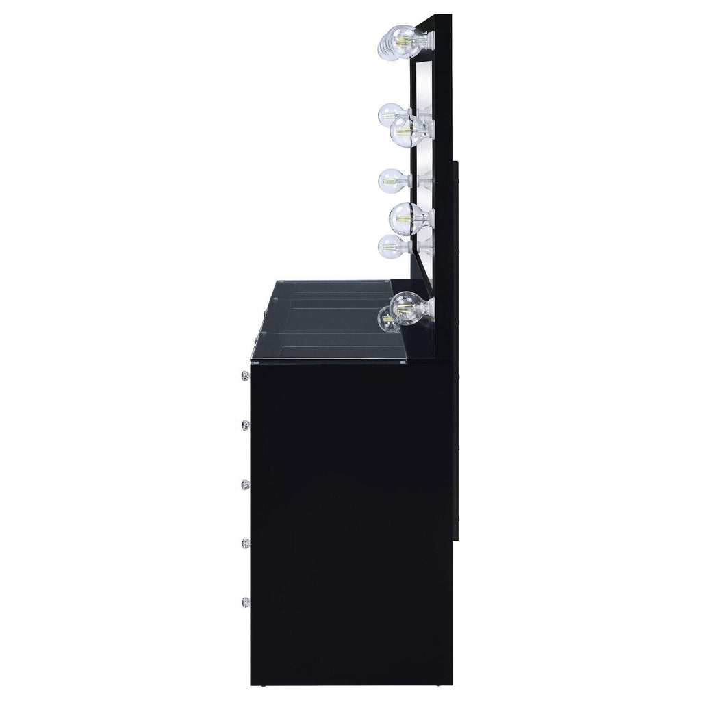 Acena 7-drawer Vanity Set With Lighting Black High Gloss - Coaster model 931144