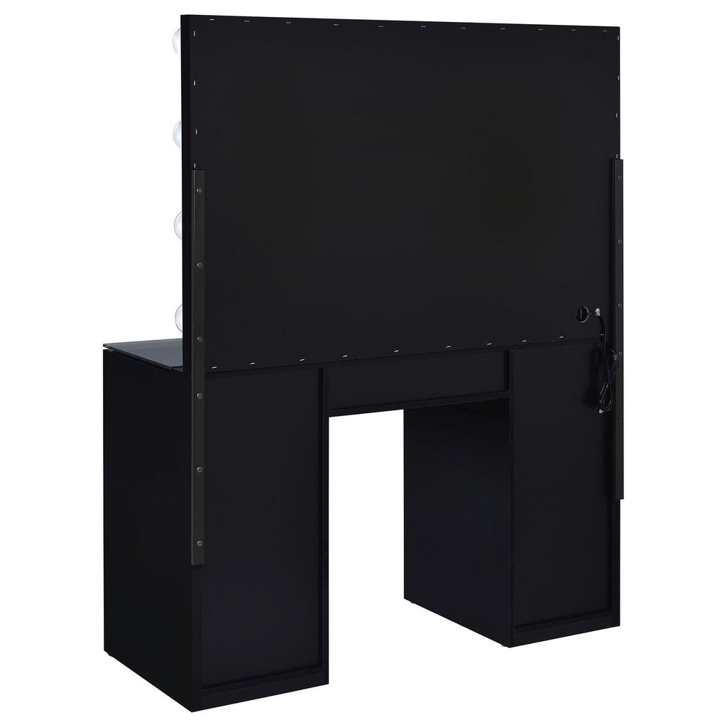 Acena 7-drawer Vanity Set With Lighting Black High Gloss - Coaster model 931144