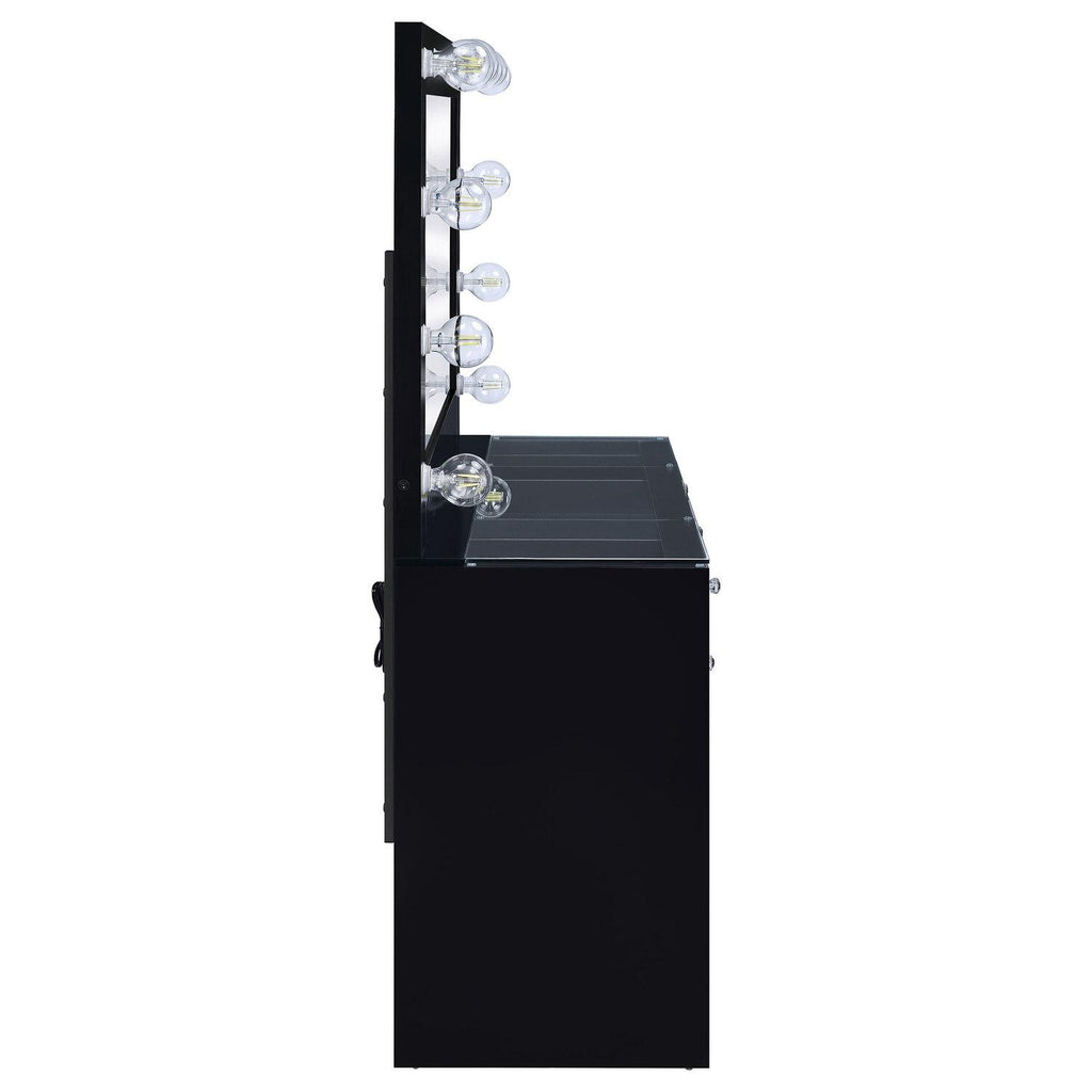 Acena 7-drawer Vanity Set With Lighting Black High Gloss - Coaster model 931144