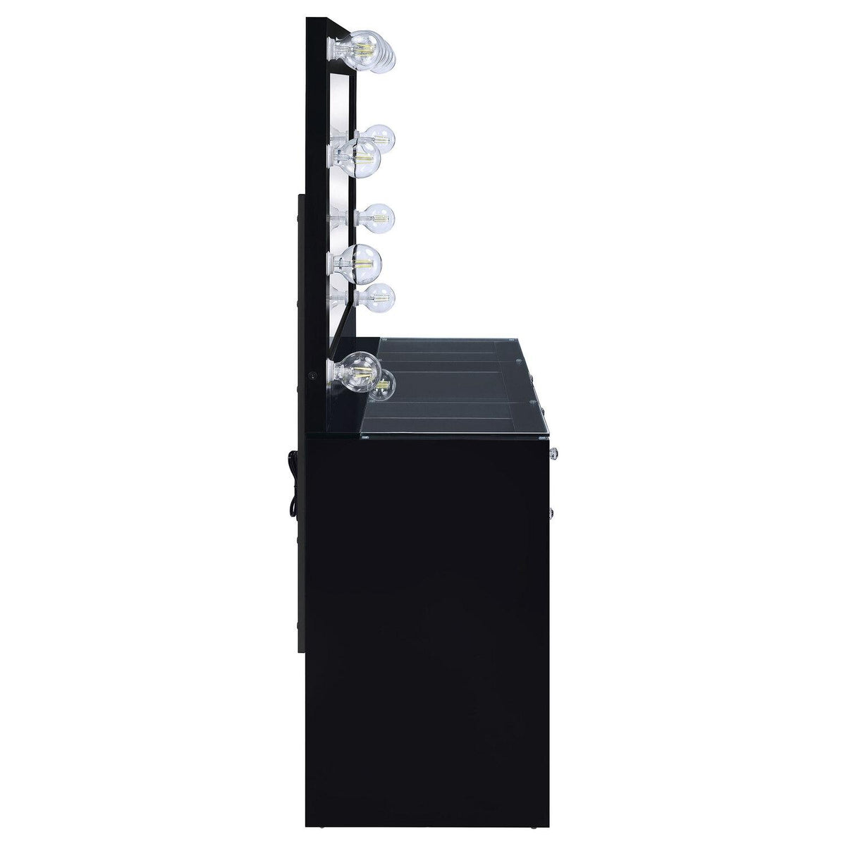 Acena 7-drawer Vanity Set With Lighting Black High Gloss - Coaster model 931144