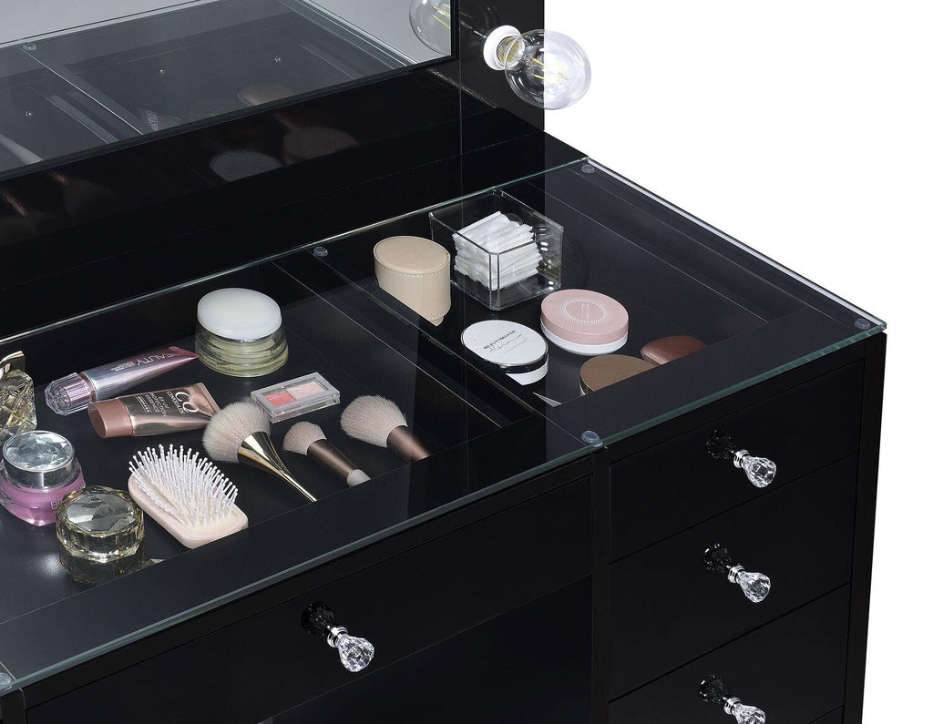 Acena 7-drawer Vanity Set With Lighting Black High Gloss - Coaster model 931144