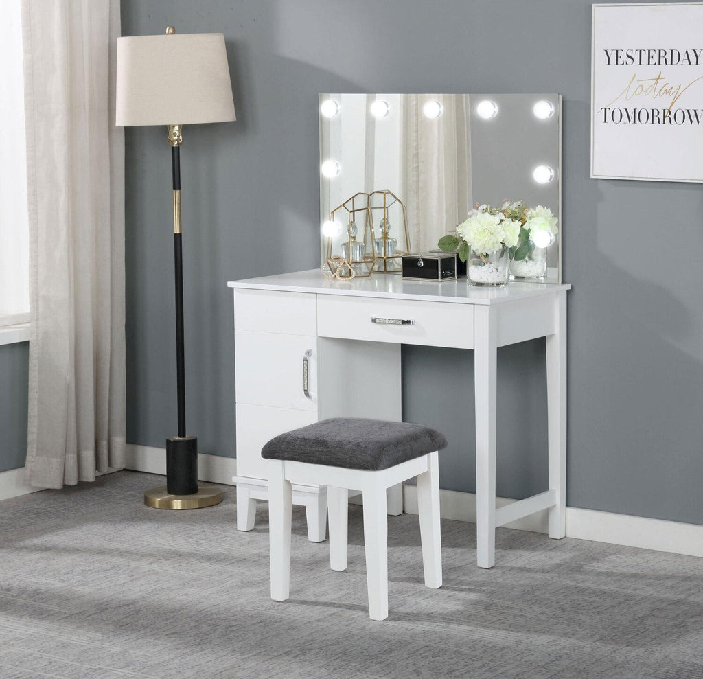Elijah Vanity Set With Lighting & Stool White and Dark Grey - Coaster model 931149