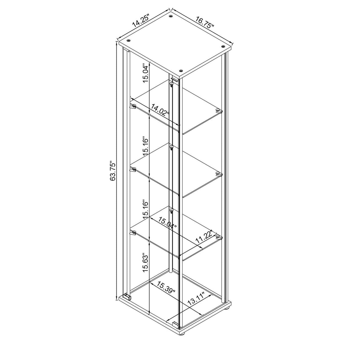 Bellatrix 3-shelf Clear Glass Curio Cabinet Cappuccino - Coaster model 950172