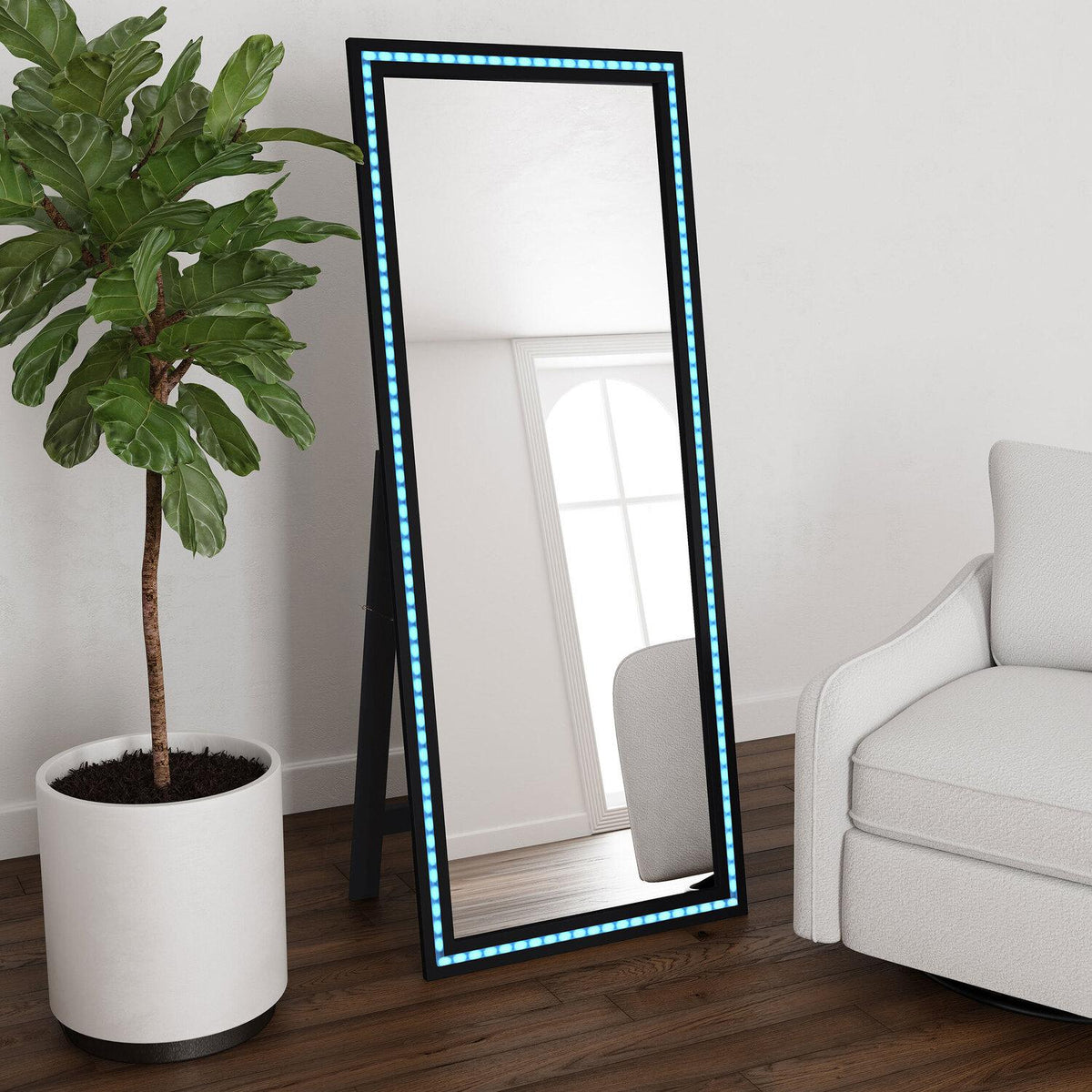 Windrose 28 X 67 Inch Tempered LED Standing Mirror Black - Coaster model 960962