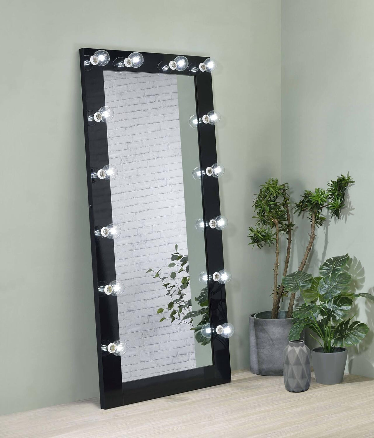 Zayan 32 X 71 Inch Floor Mirror LED Lighting Black Gloss - Coaster model 969557