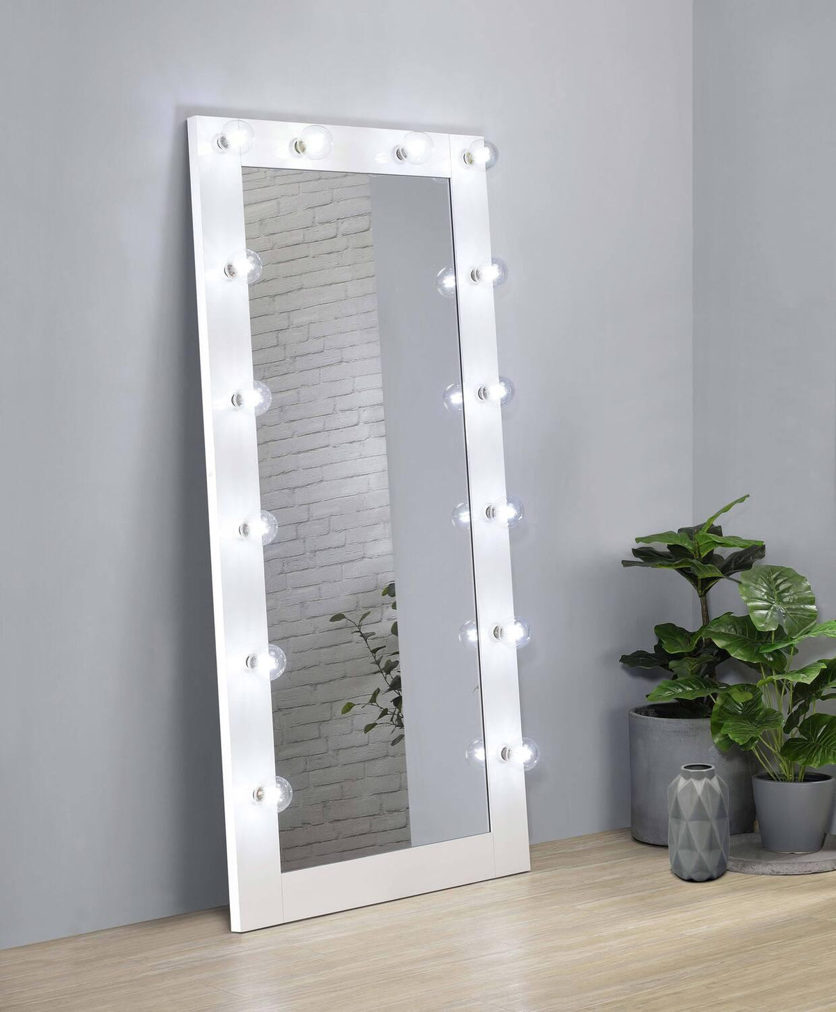 Zayan 32 X 71 Inch Floor Mirror LED Lighting White Gloss - Coaster model 969558