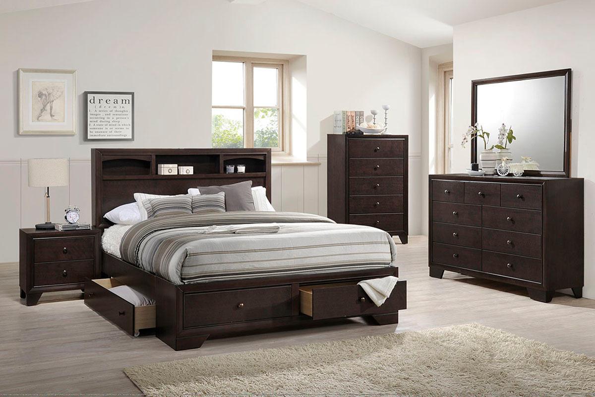 4 PC Storage Queen Bed Set (QB, NS, DR, MR) Available in King size - Poundex model F9326Q