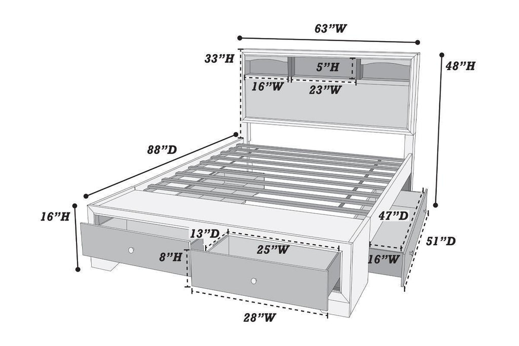 4 PC Storage Queen Bed Set (QB, NS, DR, MR) Available in King size - Poundex model F9326Q