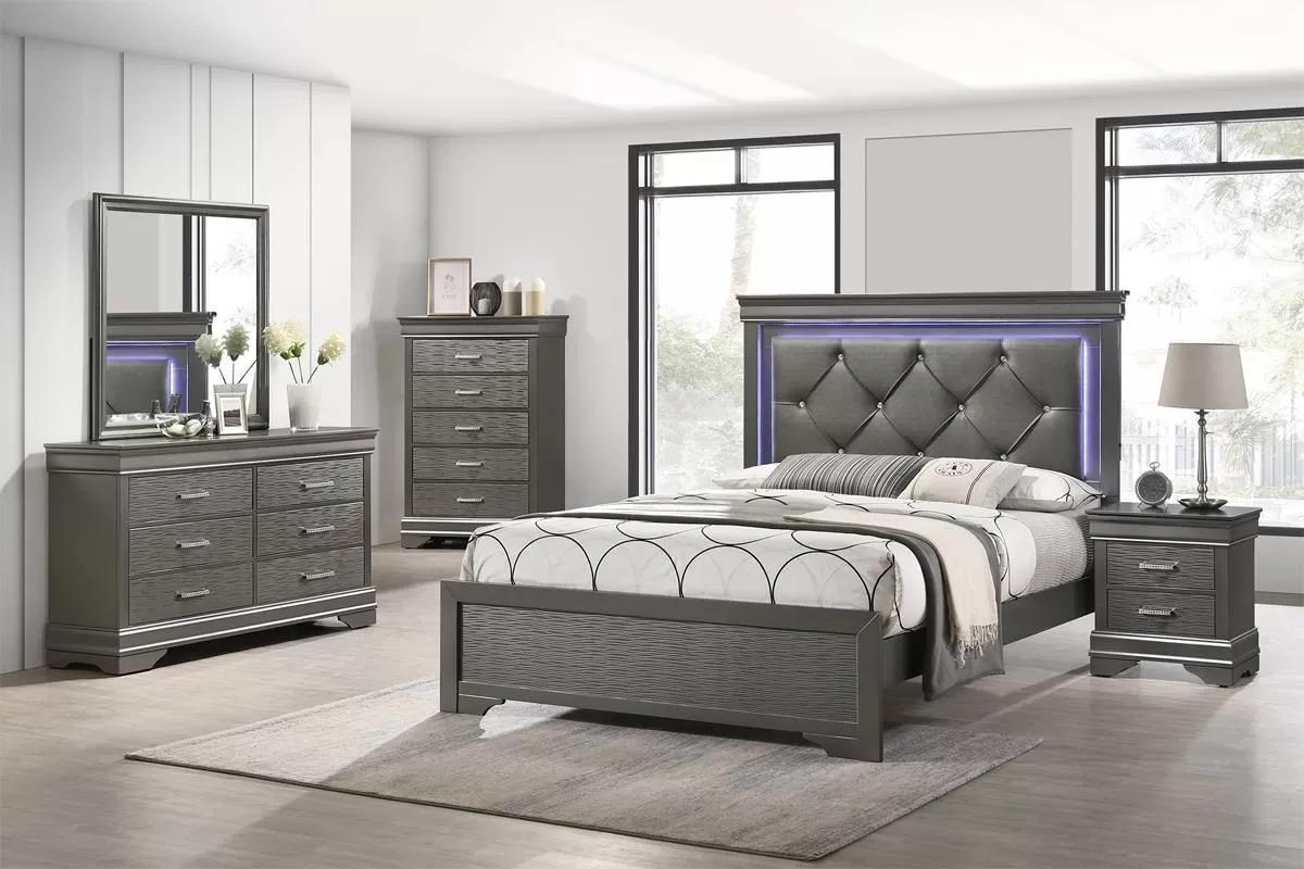 4 PC Queen Bed Set (QB, NS, DR, MR) Also Available in King size - Poundex model F9640QSET