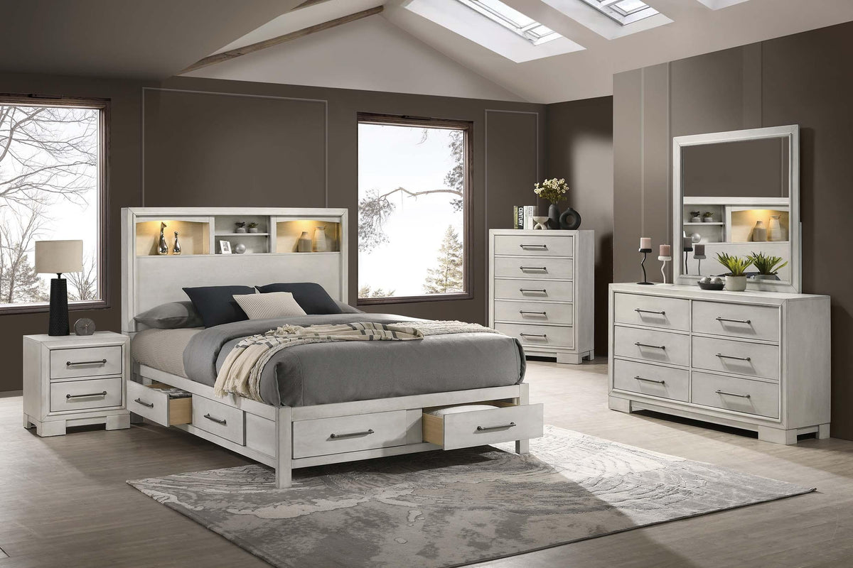 4 PC Queen Bed Set (QB, NS, DR, MR) Also Available in King size - Poundex model F9674QSET