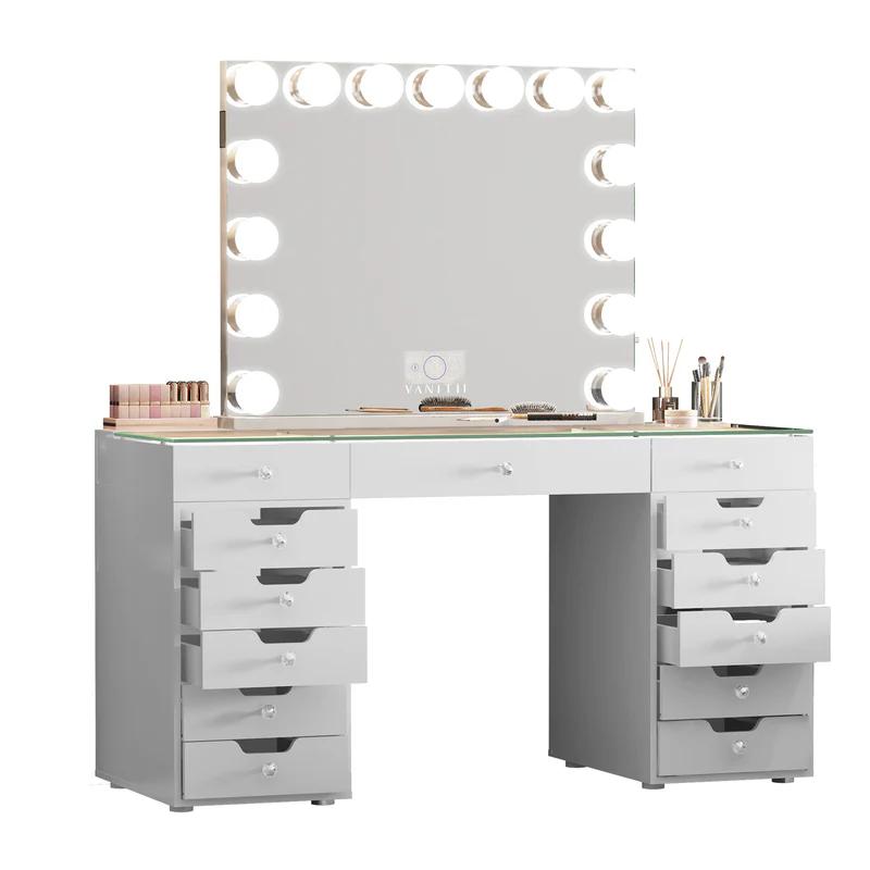 EVA lighted Vanity desk and mirror with bluetooth speakers - Vanitii model EVA